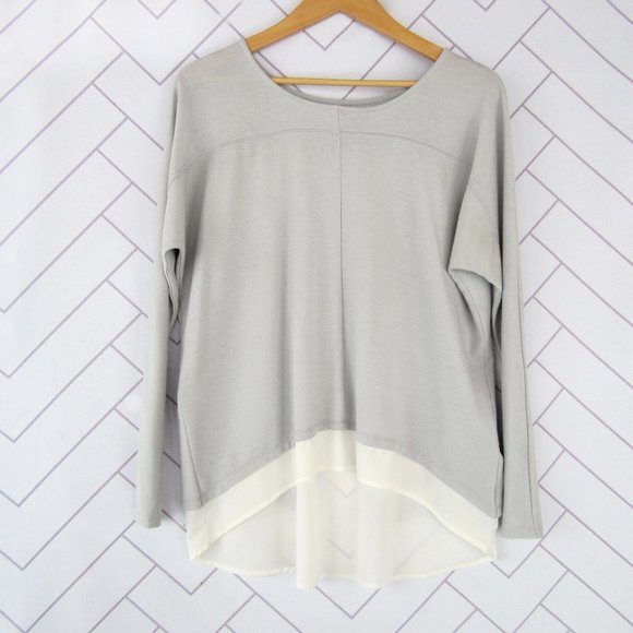 Olivia Sky Split Back Chiffon and Jersey Top sz Lg - Picture 1 of 9